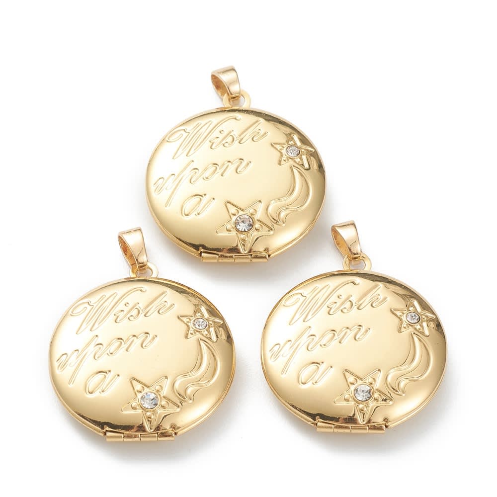 Relicario foto portafoto locket estrella zircón Baño de Oro / unidad4