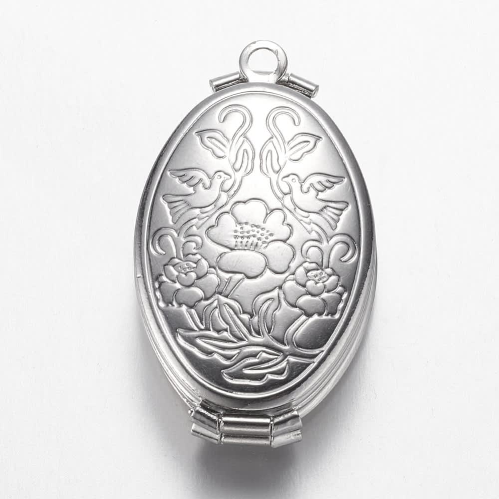 Relicario portafoto locket cuatro fotos flor baño de platino / unidad1
