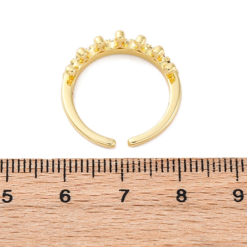 Anillo ajustable corona y cinta de zircón baño oro / unidad2