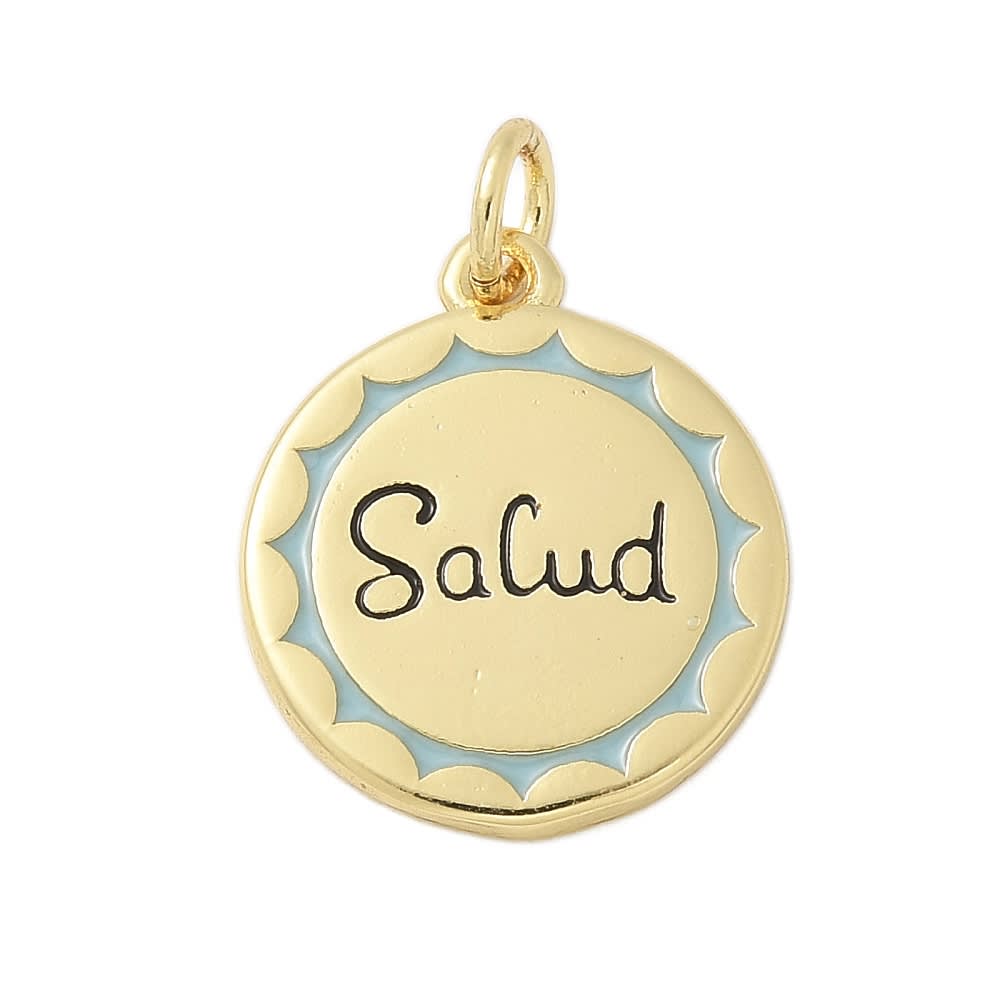 Dije colgante esmaltado palabra salud amor fe gratitud baño oro / unidad4