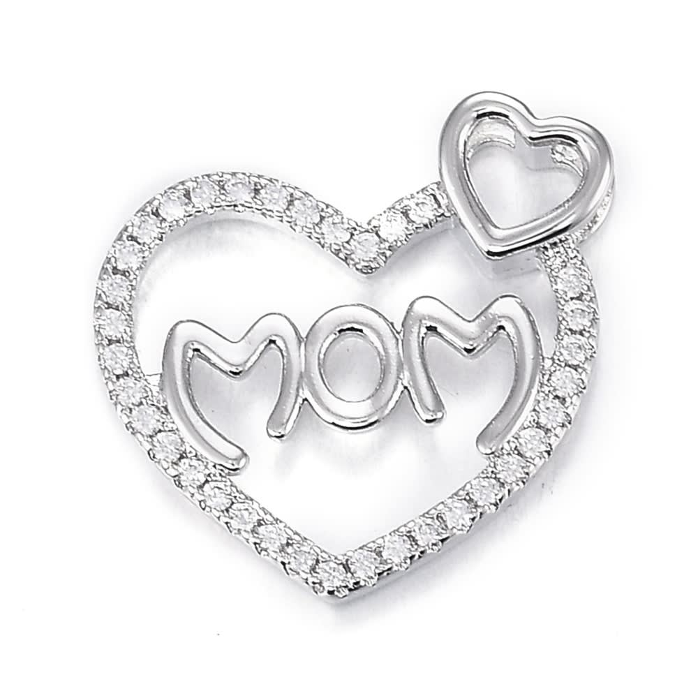 Dije pasador corazón mom baño de platino / unidad2