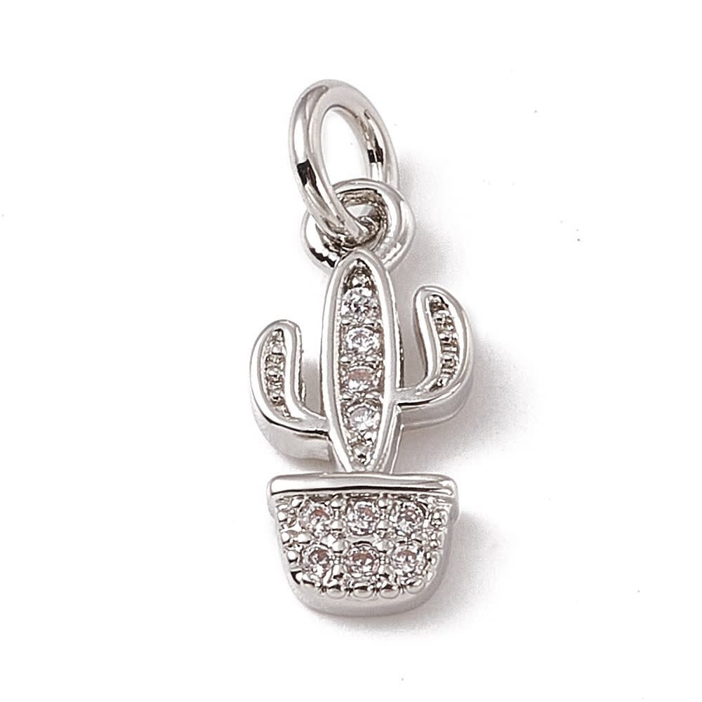 Dije colgante cactus 12.5 mm baño oro platino zircón / unidad2