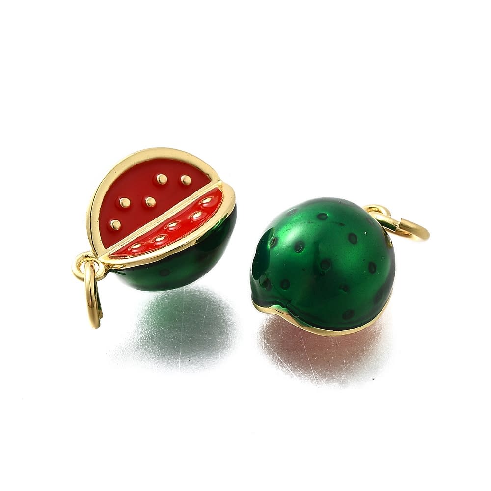 Dije colgante patilla sandía 16 mm esmaltado baño de oro / unidad2