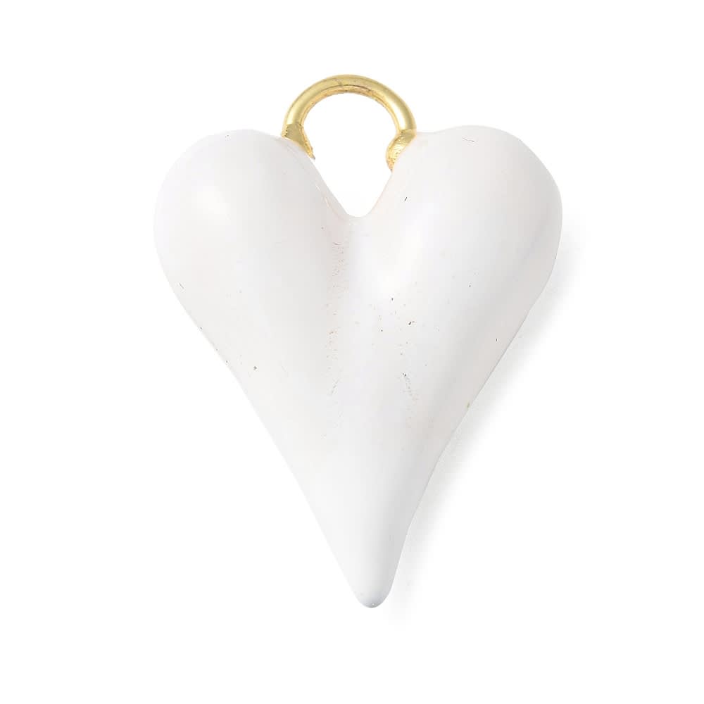 Dije colgante esmaltado 28 mm corazón alargado blanco / unidad1