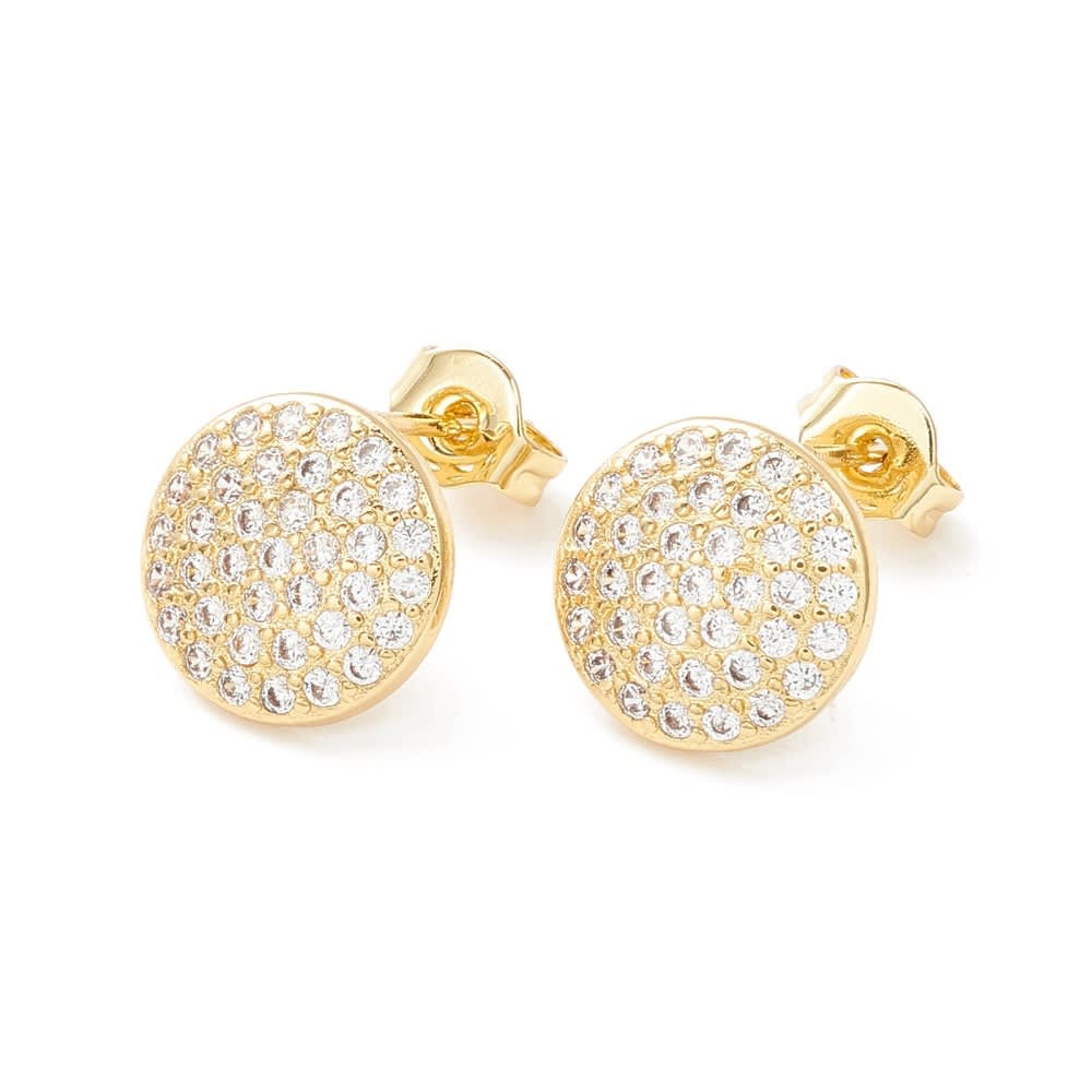 Aros topo topito plano redondo zircones 10 mm baño oro / par1