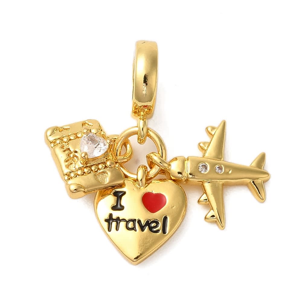Colgante europeo charm viaje travel zircón baño de oro / unidad1