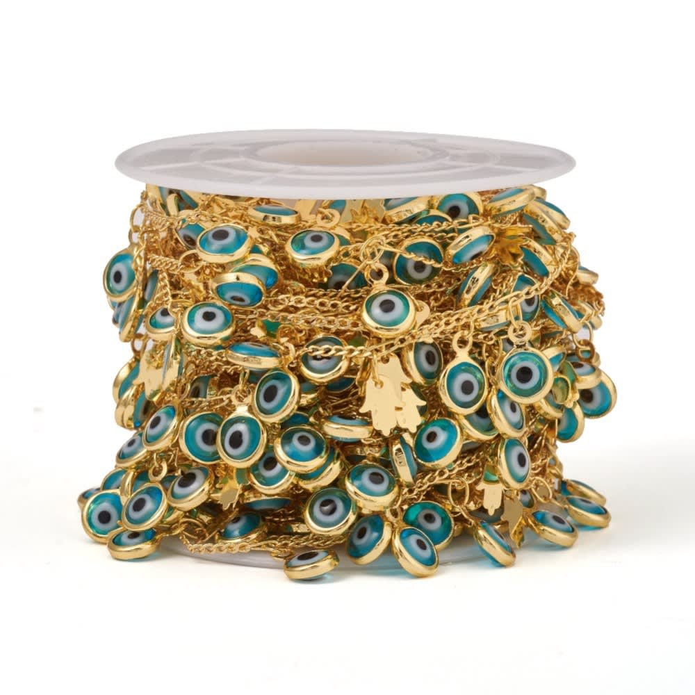 Cadena con ojo turco nazar y hamsa colgantes baño de oro / metro2