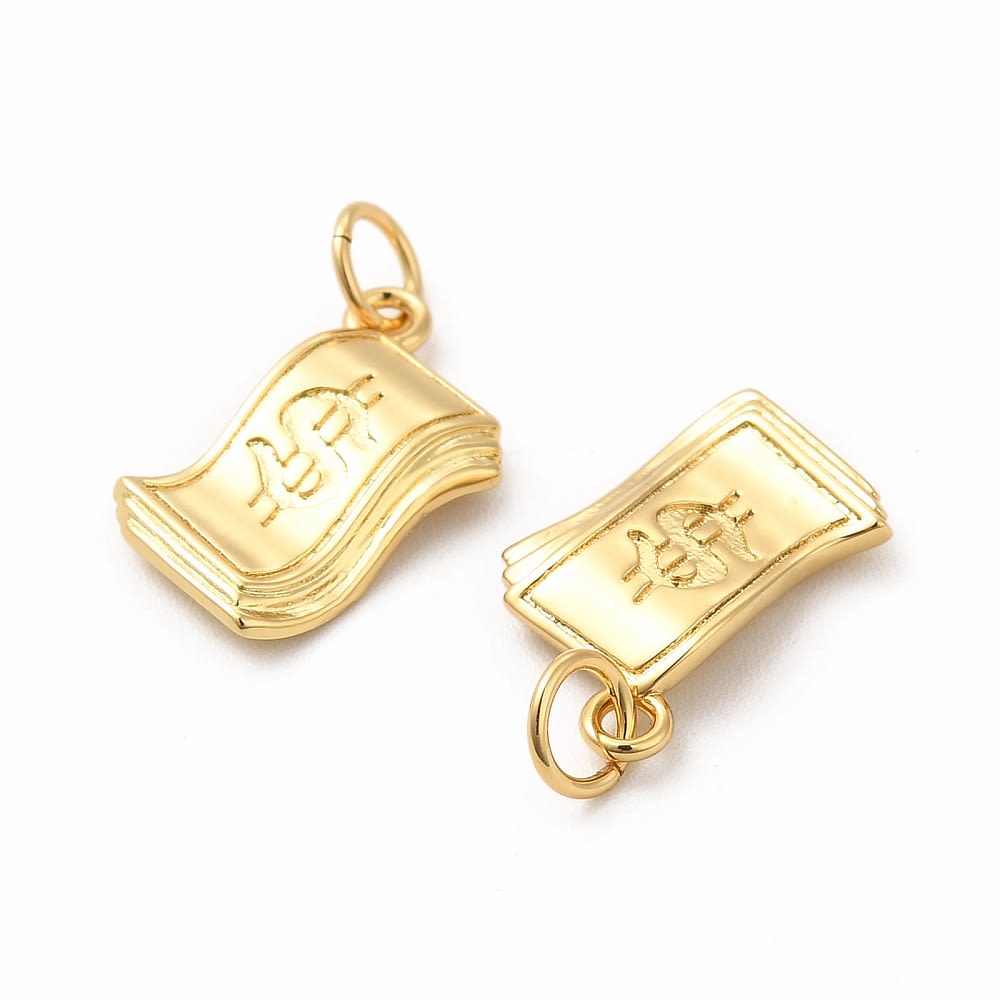 Dije colgante billetes simbolo dinero 15x9 mm baño de oro / unidad3