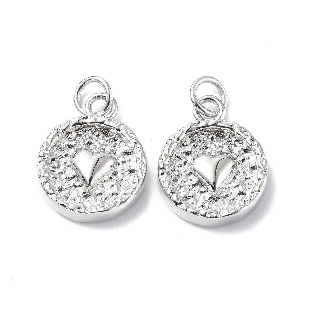 Dije colgante círculo corazón relieve 17 mm baño oro / unidad2