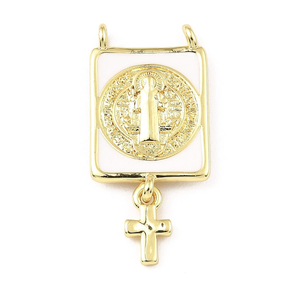 Dije conector esmaltado escapulario san benito cruz baño oro / unidad1