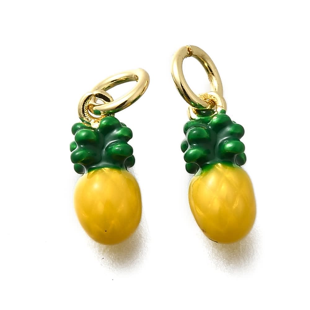 Dije colgante esmaltado piña 11 mm baño oro / unidad1