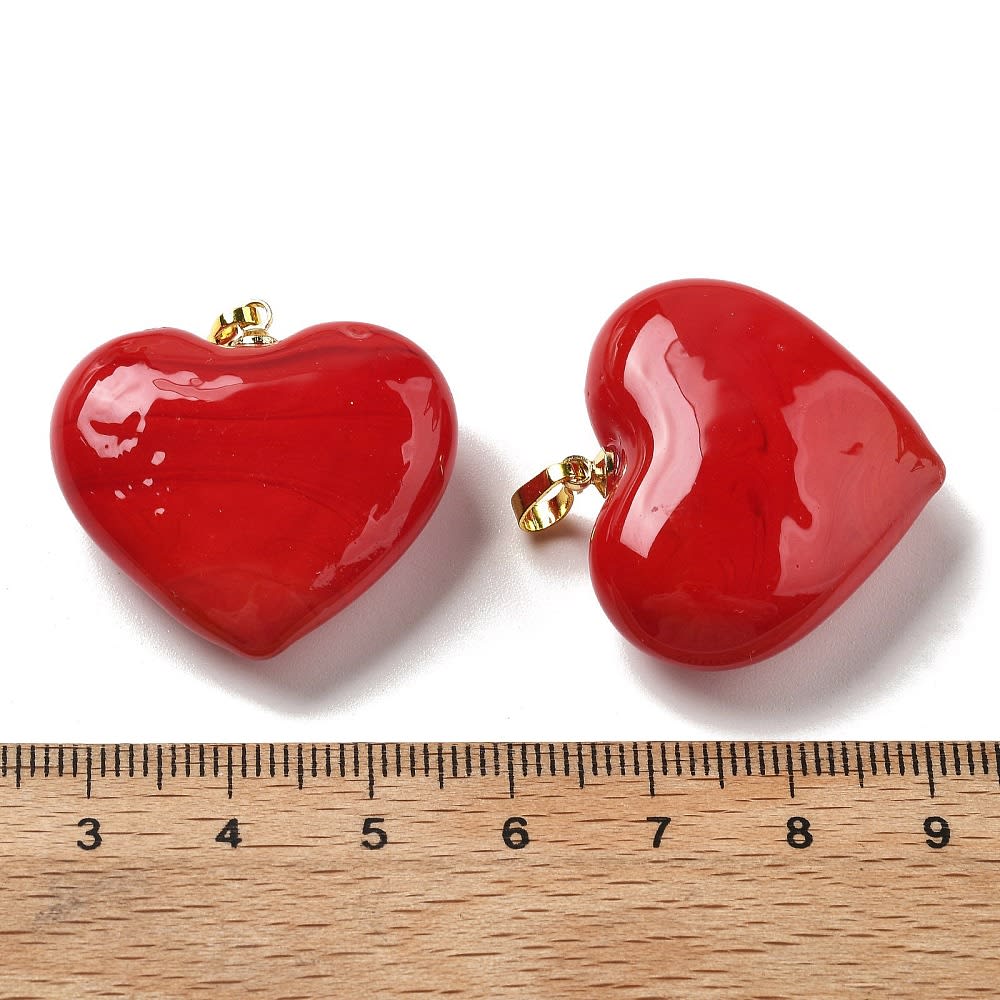 Maxi Dije colgante corazón rojo 28.5 mm murano baño oro / unidad2