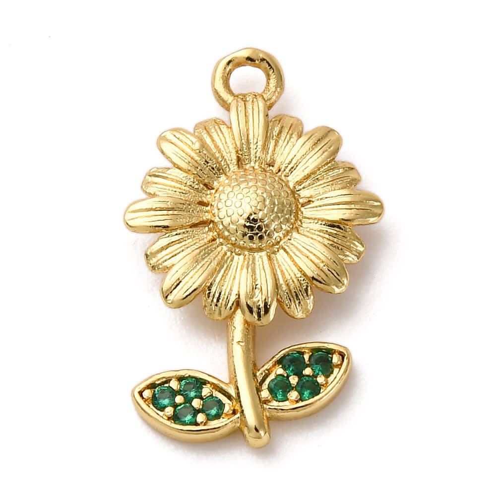 Dije colgante flor margarita 17 mm zircón baño oro / unidad2