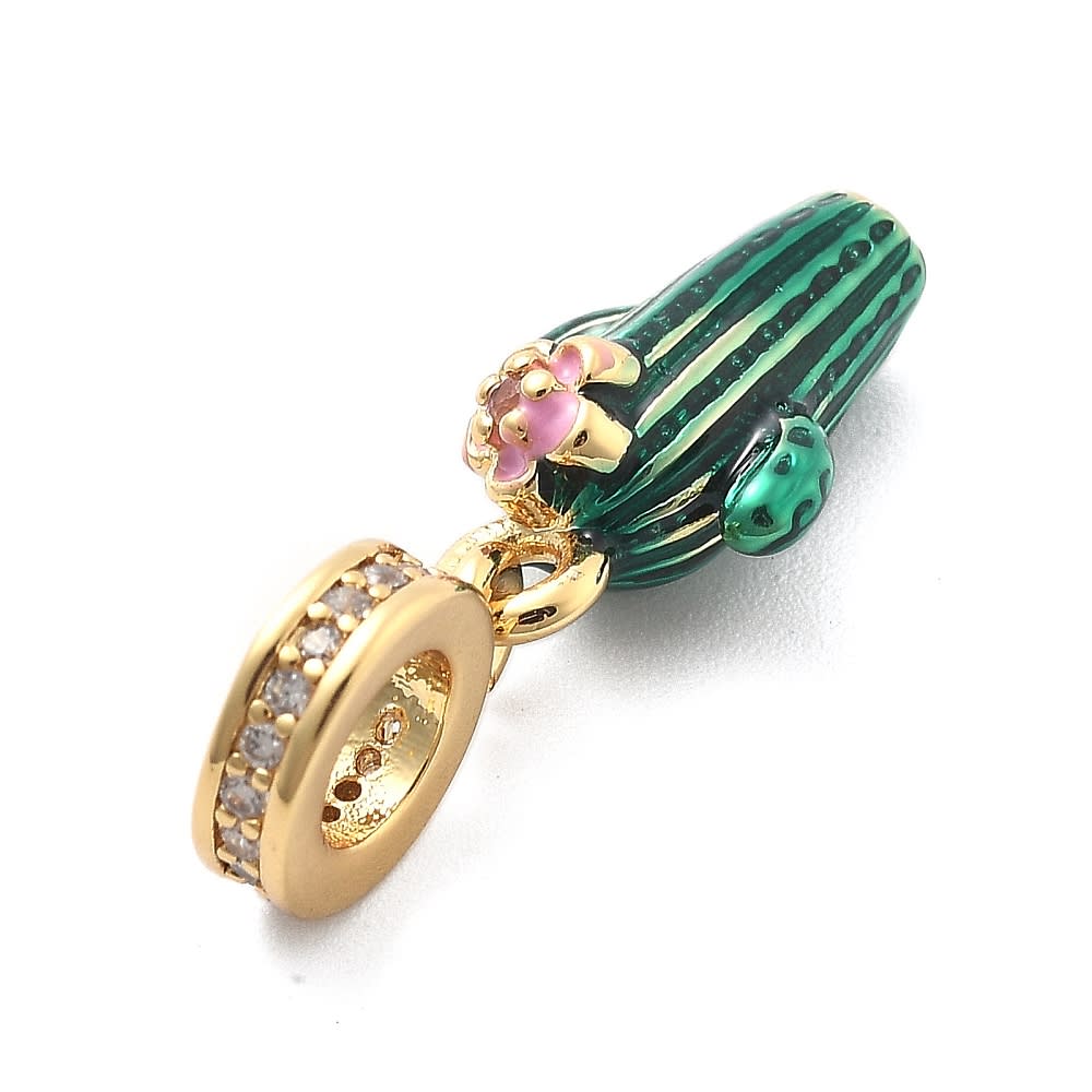 Colgante europeo charm cactus esmaltado baño oro zircón / unidad2