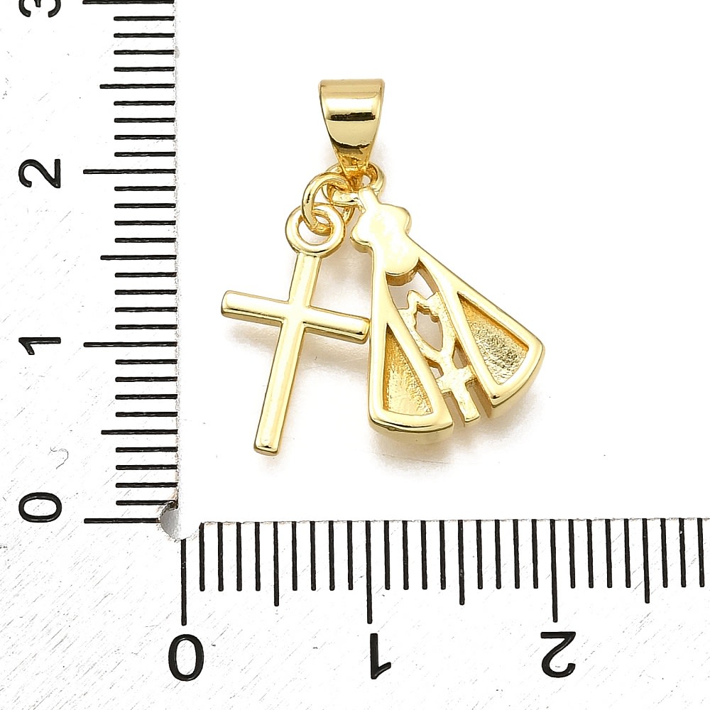 Dije colgante cruz virgen del valle 16.5 mm baño oro / unidad3