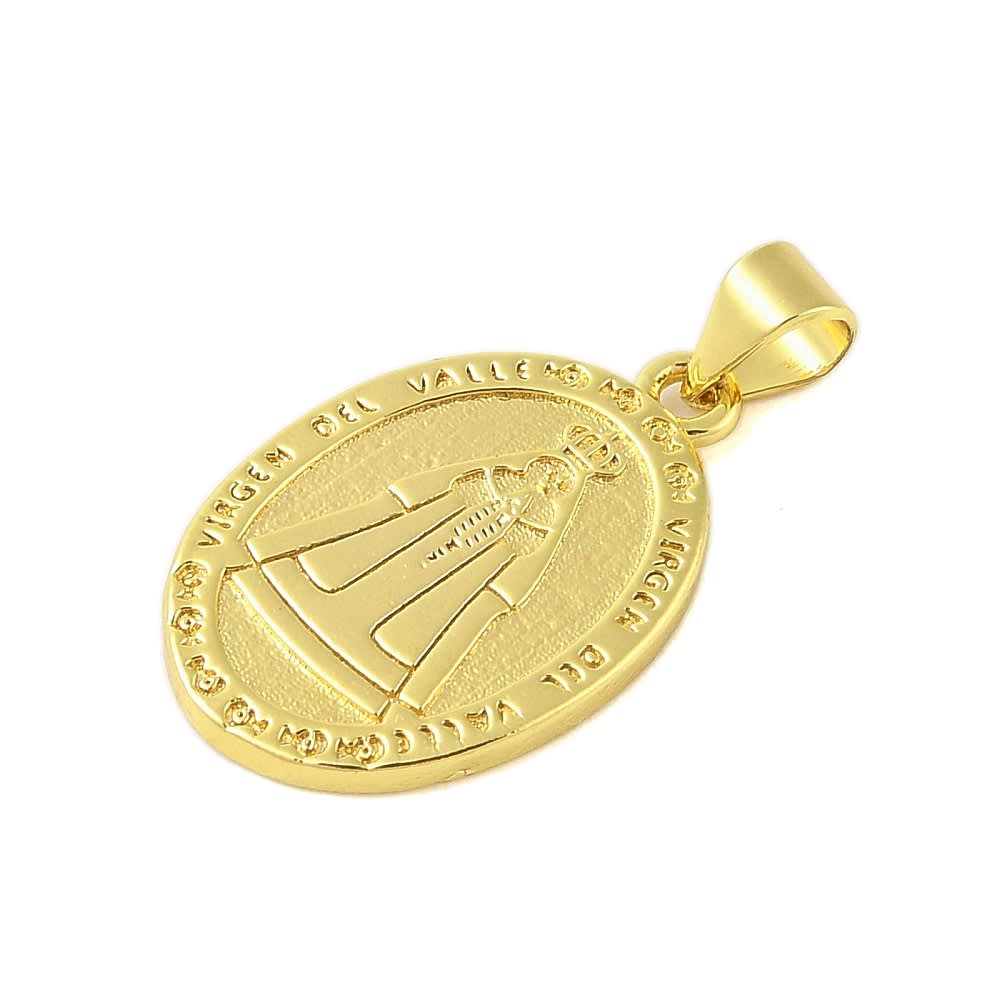 Dije colgante medalla Virgen del valle 23 mm baño oro / unidad2