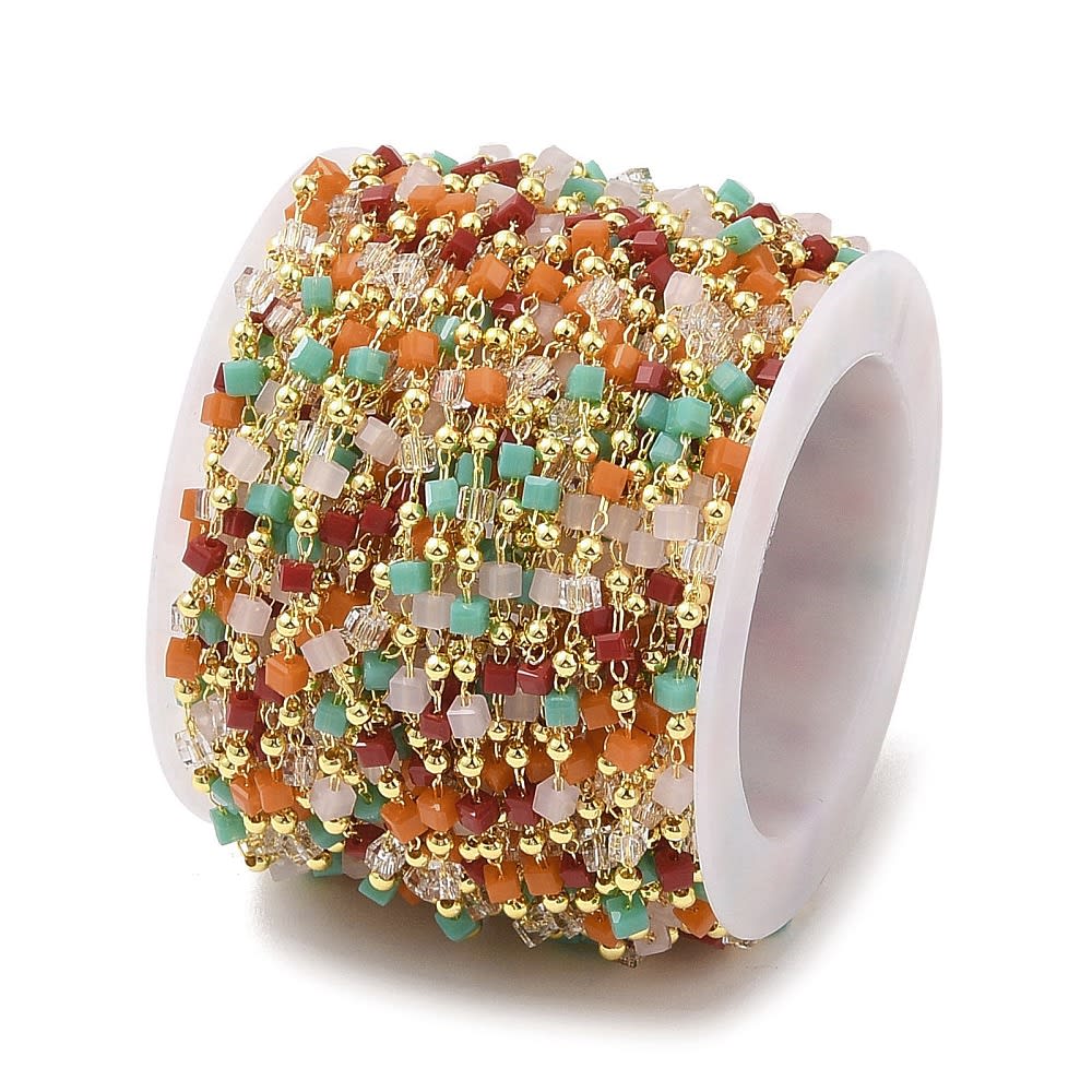 Cadena con cristales cubo y balines baño de oro / metro2