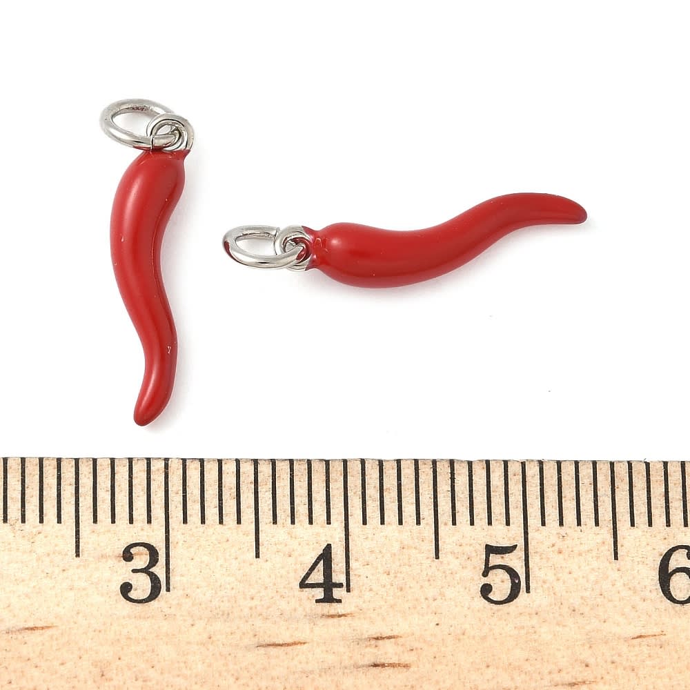 Dije esmaltado ají rojo 18 mm baño platino / unidad3
