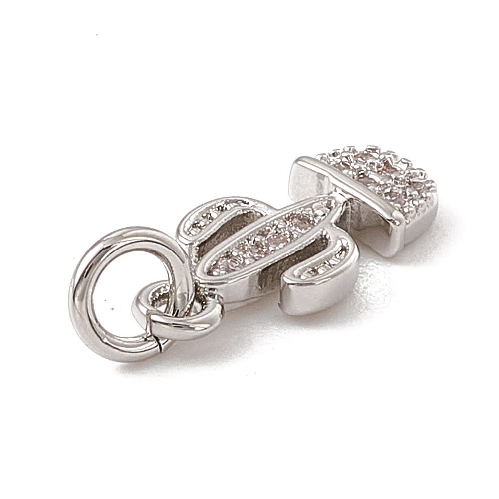 Dije colgante cactus 12.5 mm baño oro platino zircón / unidad6
