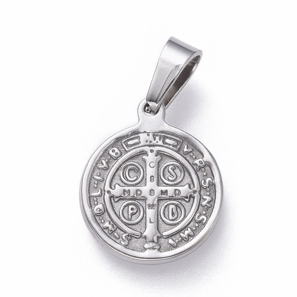 Dije colgante medalla San Benito acero dorado plateado / unidad3
