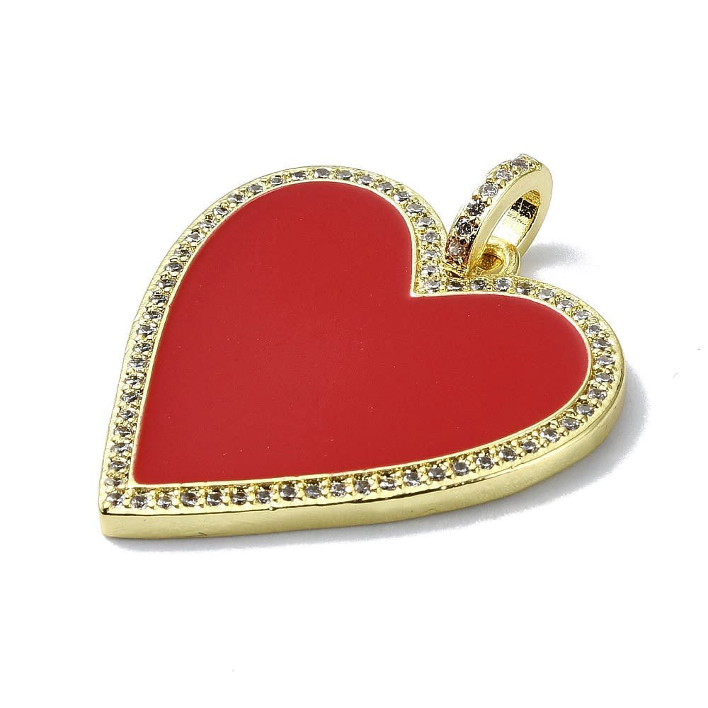 Maxi dije colgante corazón esmaltado zircón 31 mm baño de oro / unidad4