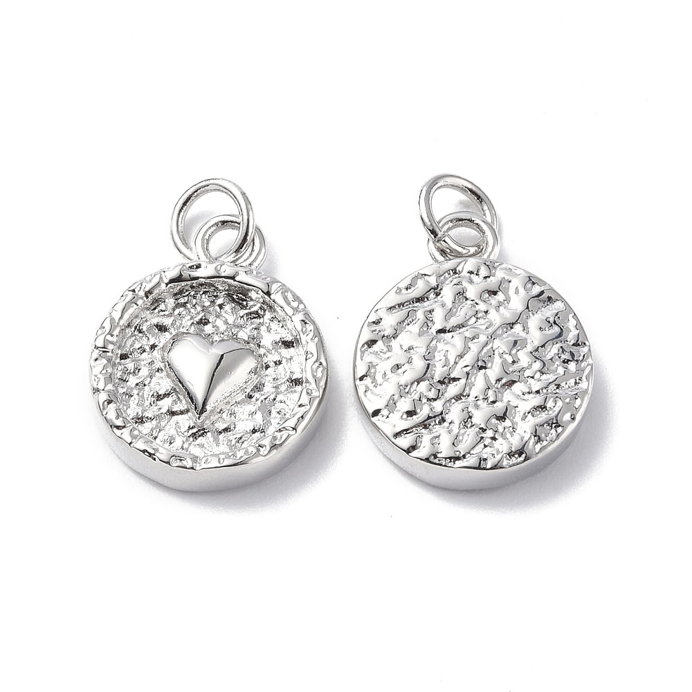 Dije colgante círculo corazón relieve 17 mm baño oro / unidad6