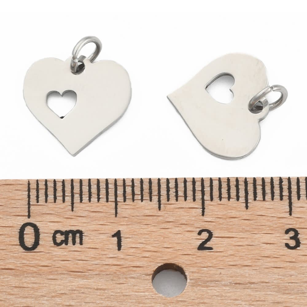 Dije colgante doble corazón acero dorado plateado / unidad2
