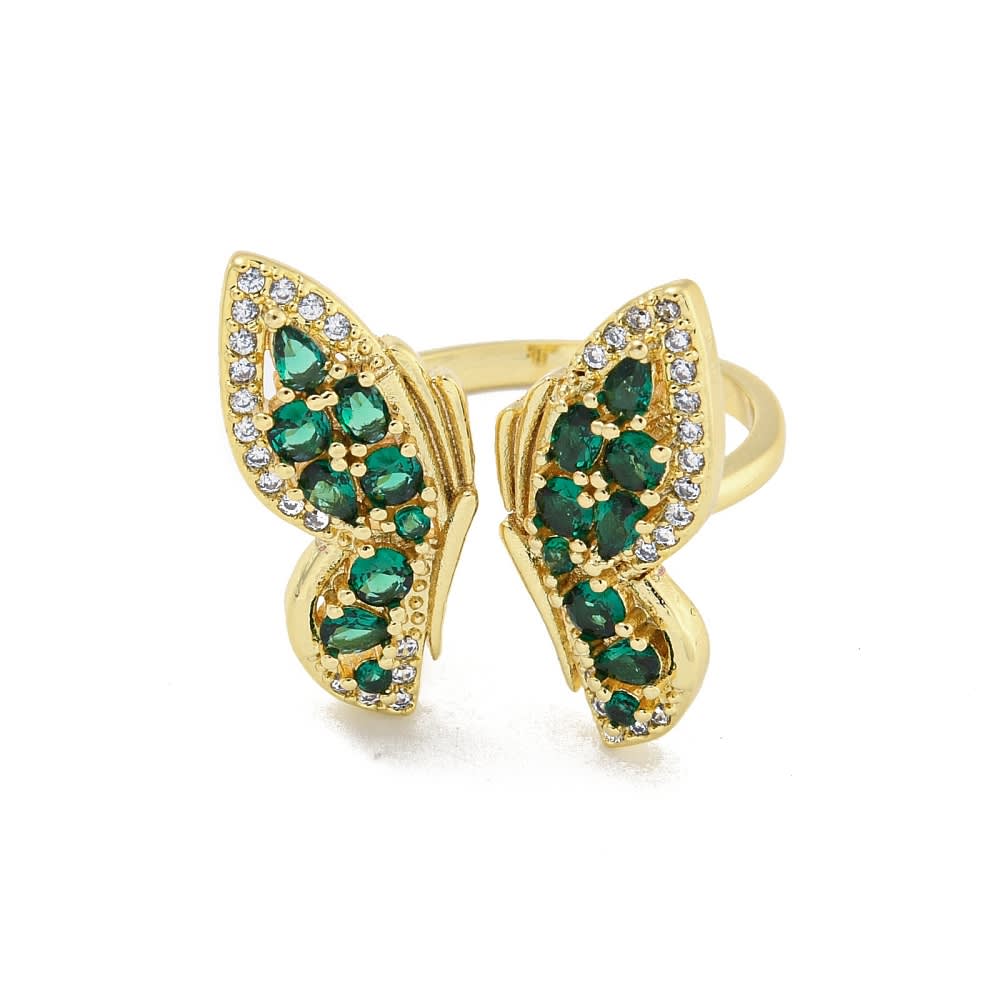 Anillo ajustable mariposa zircón verde baño de oro / unidad2