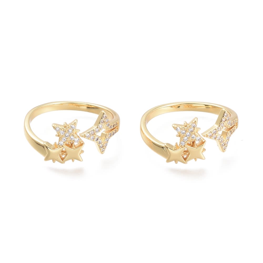 Anillo ajustable cuatro estrellas zircón baño de oro / unidad2