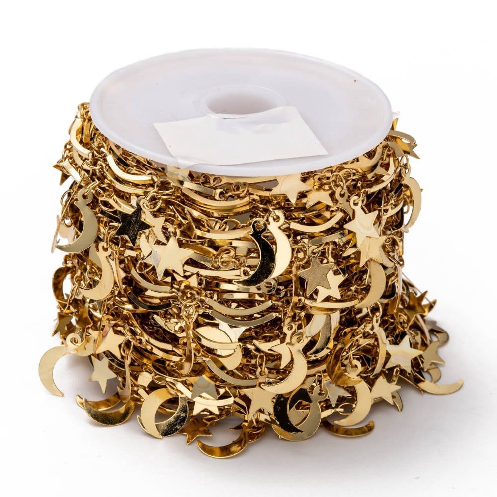 Cadena con barras lunas y estrellas colgantes baño de oro / metro3