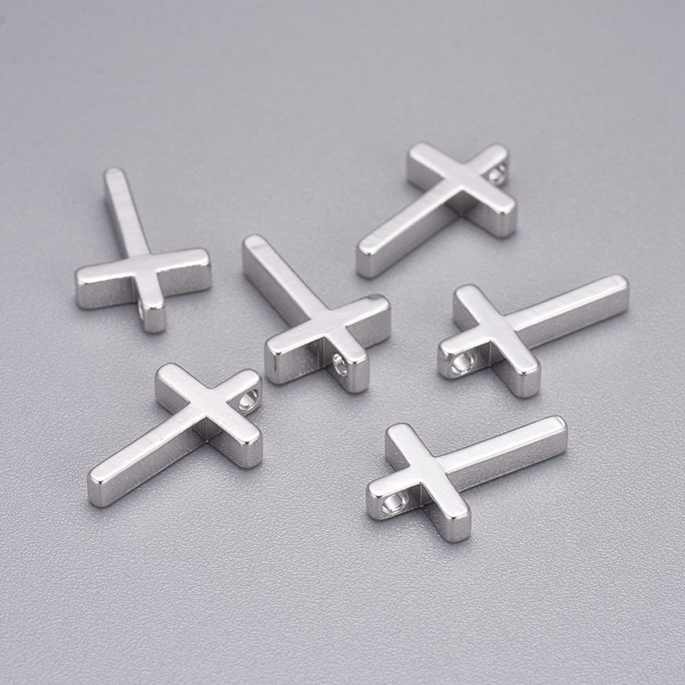 Dije pasador cruz 13 mm baño de platino / unidad2