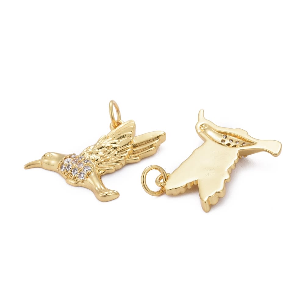 Dije colgante pájaro colibrí zircón baño de oro / unidad1
