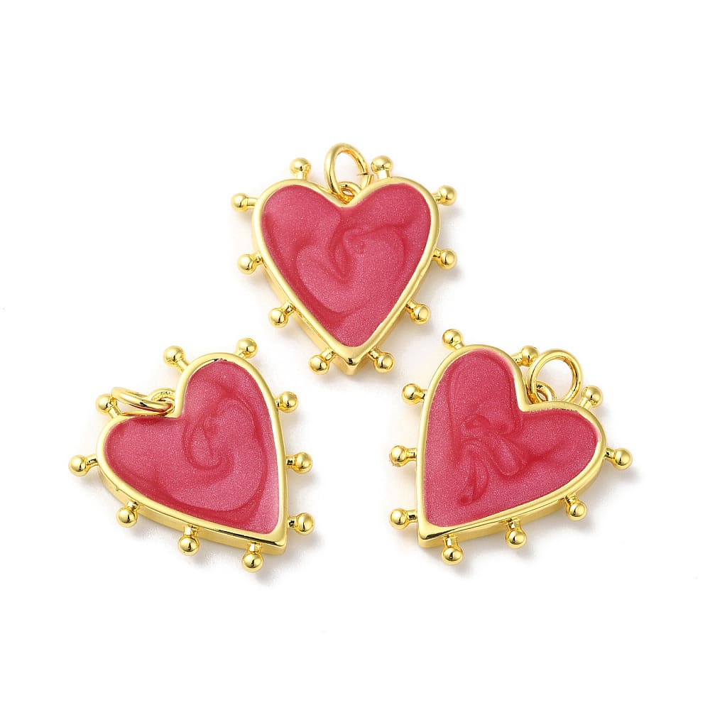 Dije colgante esmaltado corazón balines 19 mm baño oro / unidad9