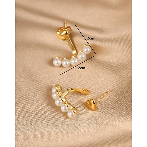 Aros topo topito corazón y perlas 20 mm baño de oro / par3