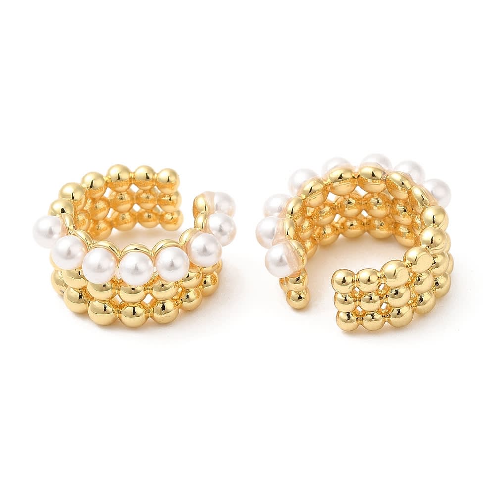 Ear cuff aros solitarios tres líneas balines perlas baño oro / unidad2