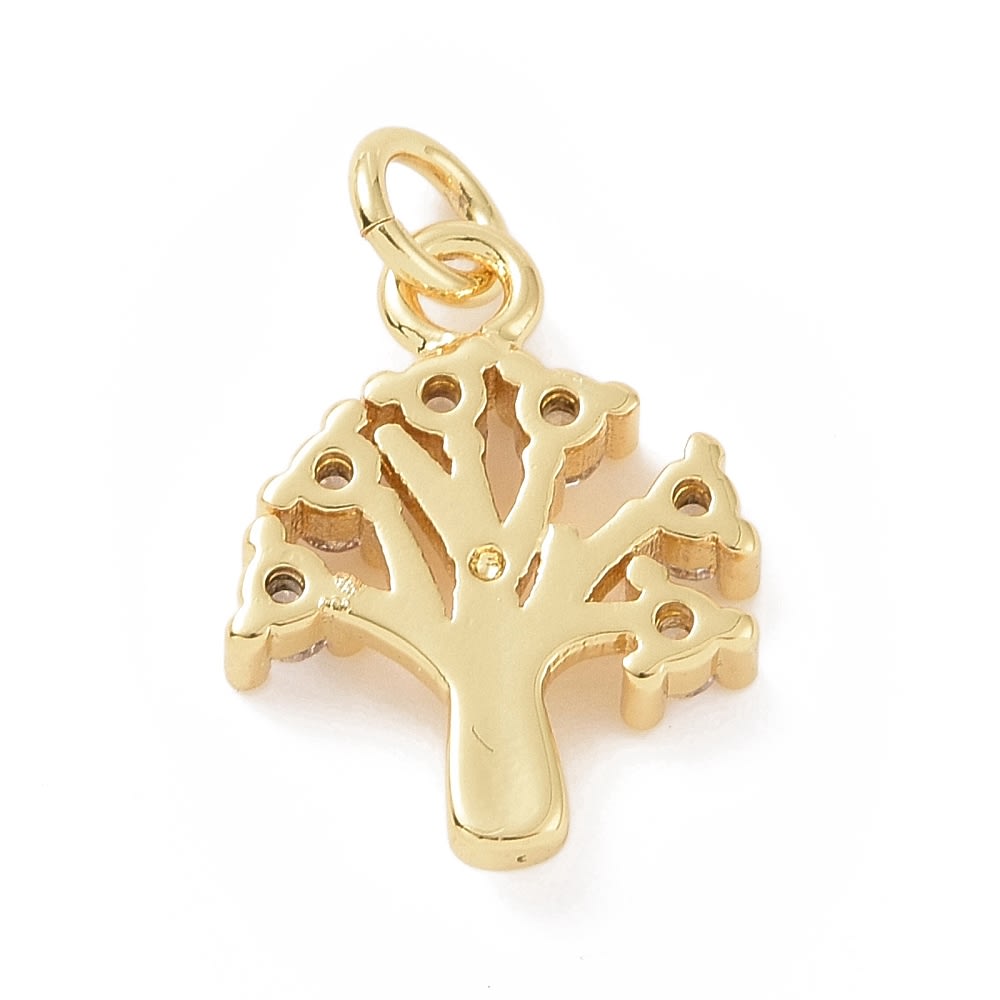Dije colgante árbol de la vida 15 mm zircón baño de oro / unidad3