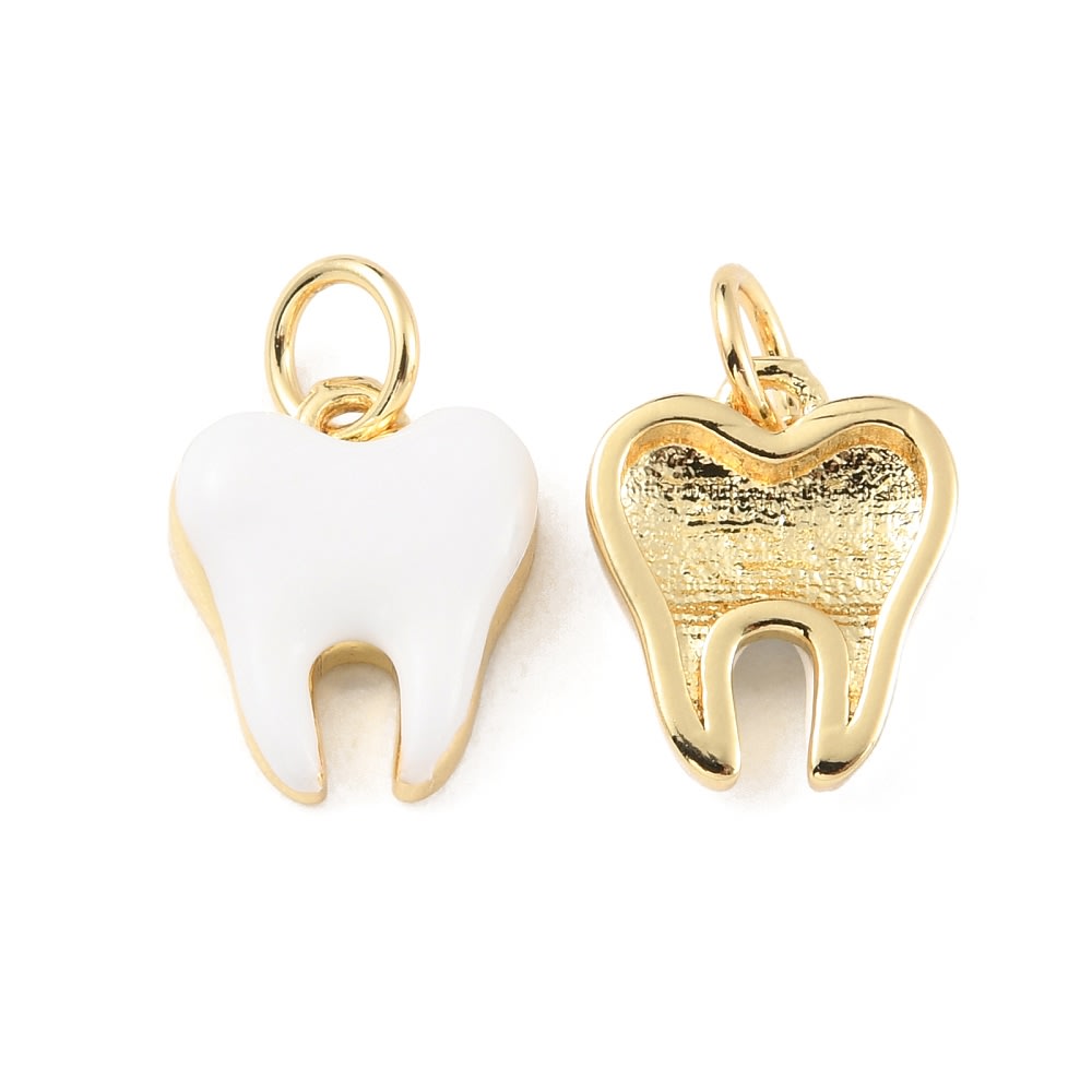Dije colgante esmaltado muela diente 11 mm baño oro / unidad2