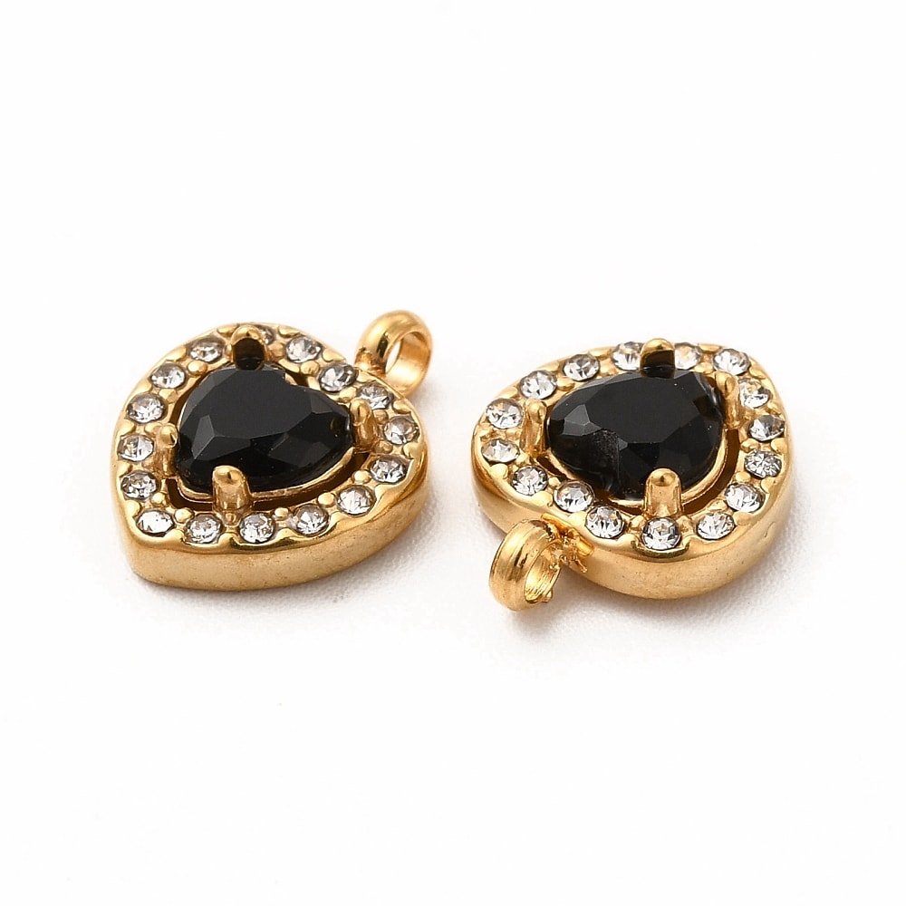 Dije colgante corazón negro acero zircón / unidad3