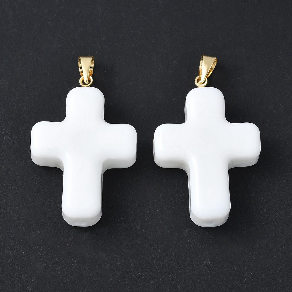Maxi dije colgante cruz blanca 29.5 mm murano baño oro / unidad1