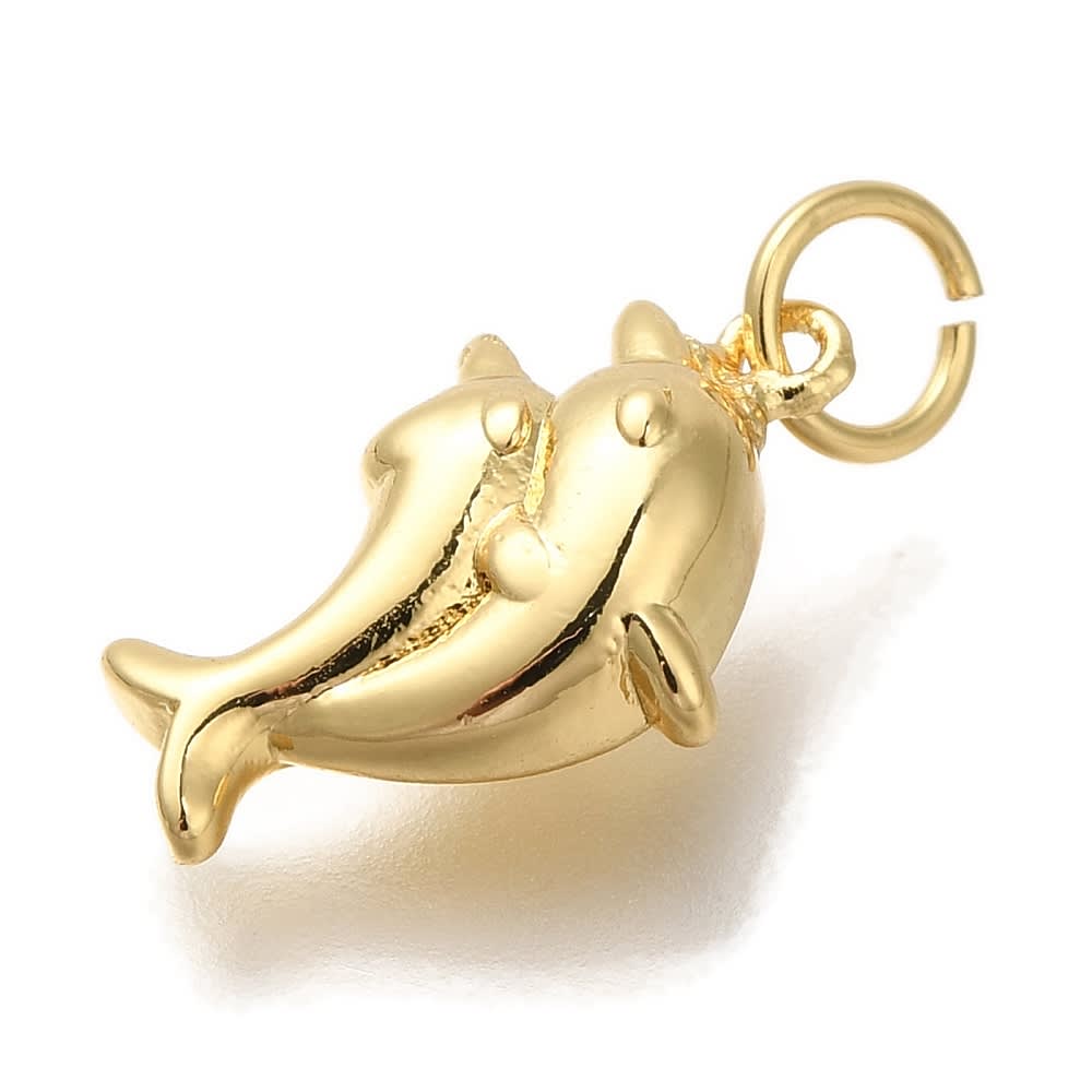Dije colgante delfín 15 mm  baño de oro / unidad2