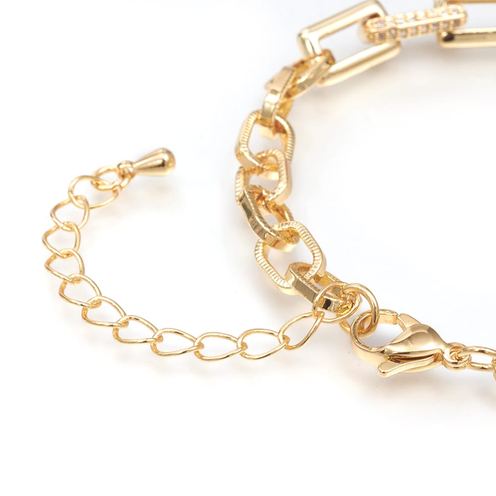 Pulsera eslabón rectangular elegante con zircón baño de oro / unidad3