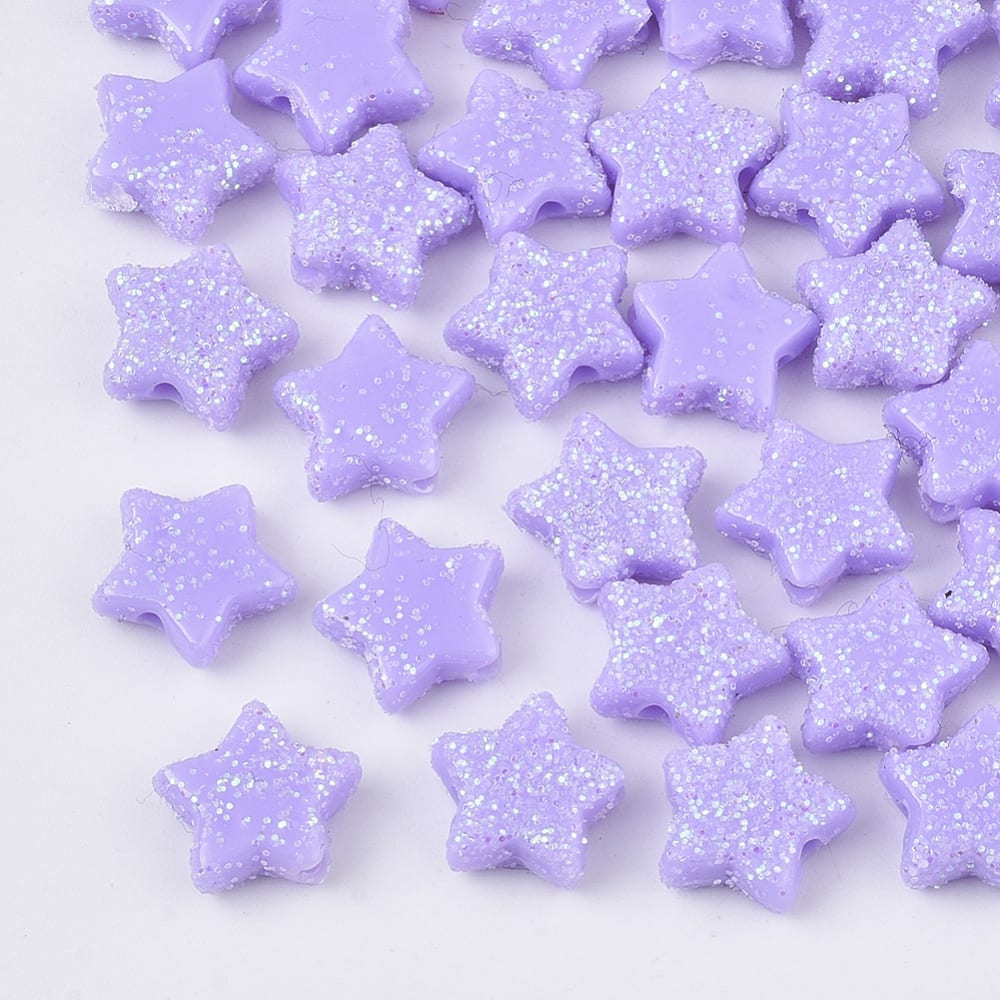 Cuentas plásticas con brillantina corazón estrella esfera / 24 uds3