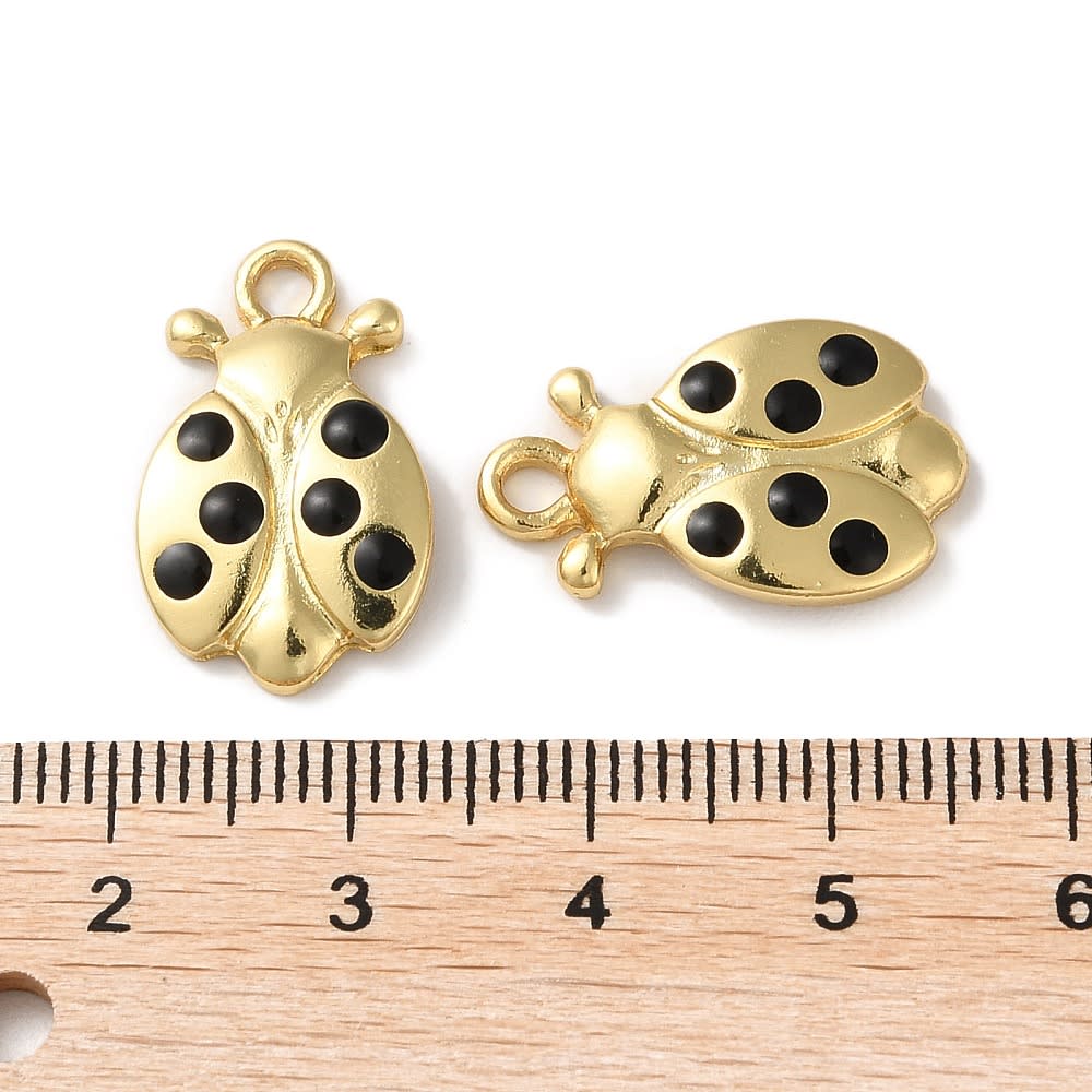 Dije colgante esmaltado mariquita chinita 21 mm baño de oro / unidad3