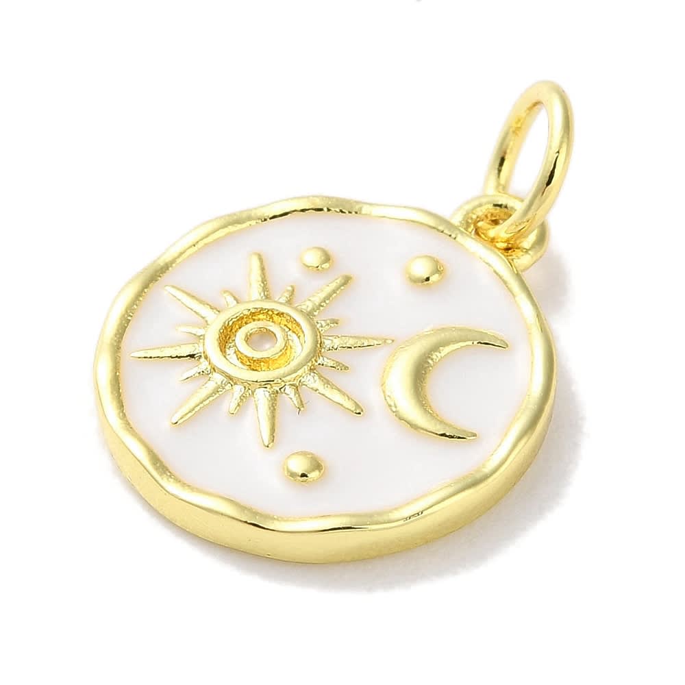 Dije colgante esmaltado blanco cielo luna estrella sol baño oro / unidad1