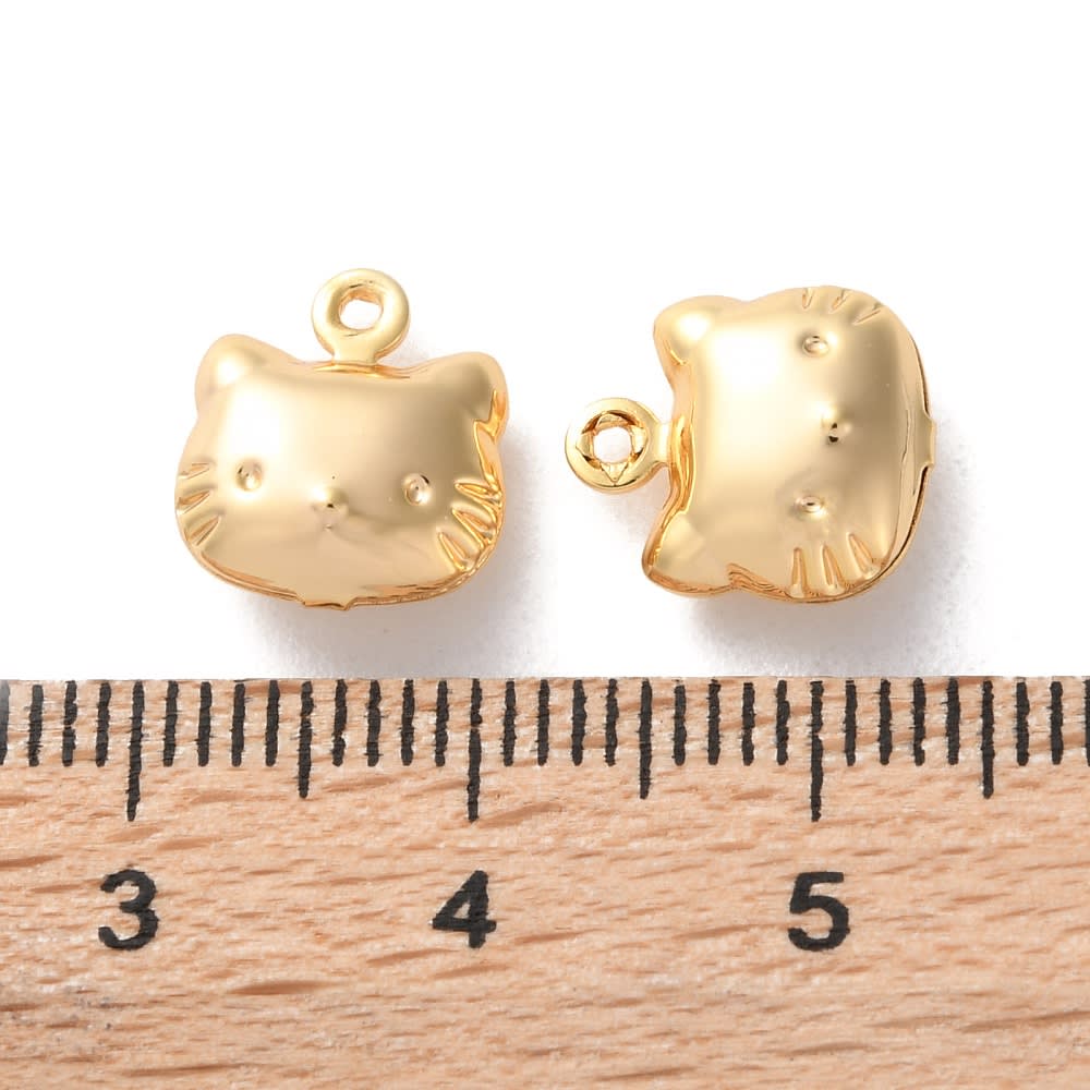 Dije colgante rostro gato 11 mm baño de oro / unidad3