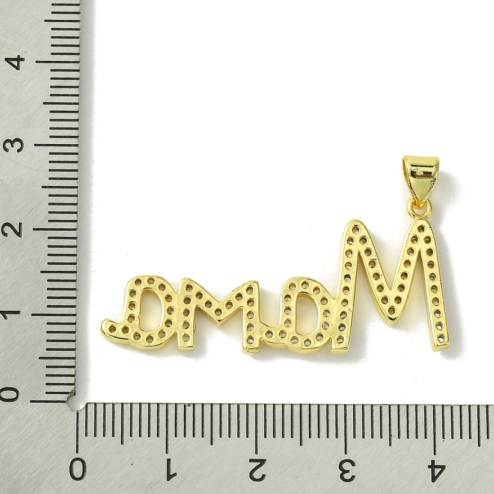 Dije colgante palabra mamá mom  39.5 mm zircón baño oro / unidad3
