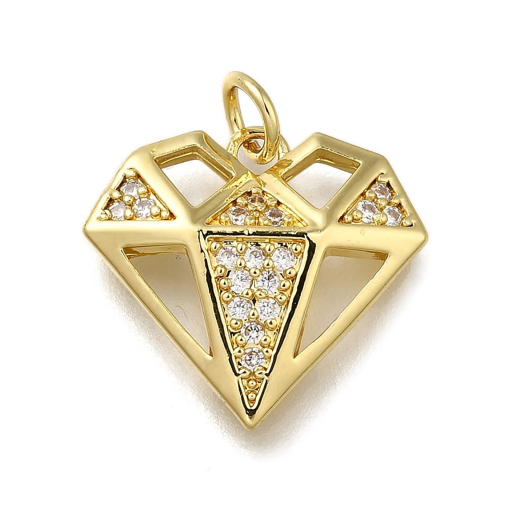 Dije colgante corazón diamante 17 mm baño oro zircón / unidad2