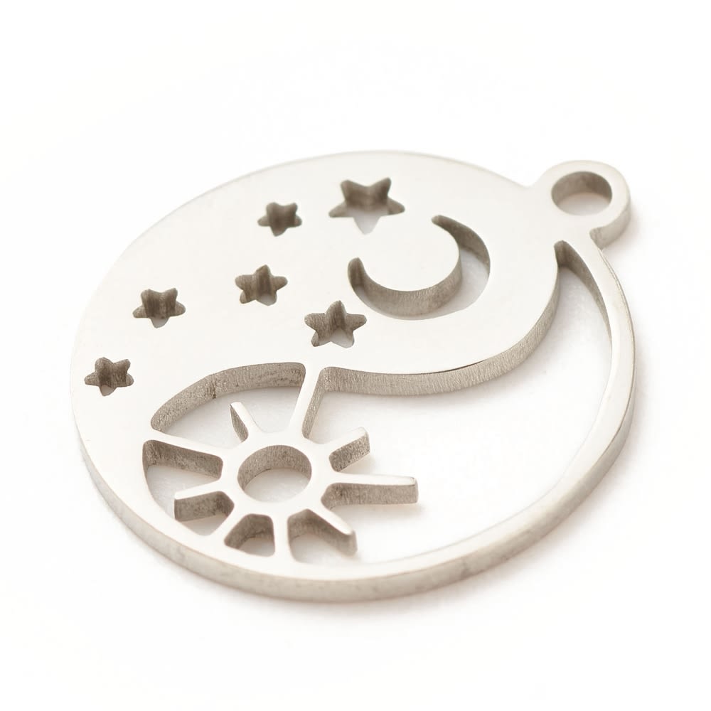 Dije colgante yin yang luna sol estrella 17 mm acero / unidad2