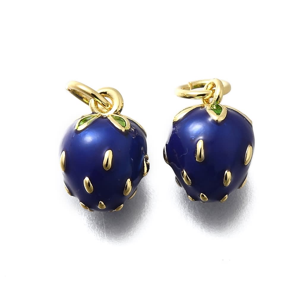 Dije colgante esmaltado mora fresa frutilla azul 11 mm baño oro / unidad1