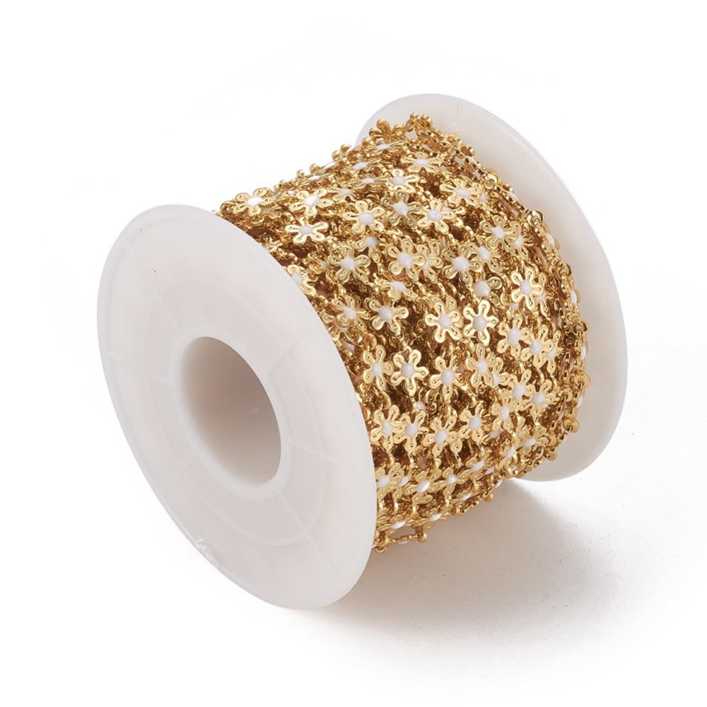 Cadena figura mini flor esmaltada baño de oro / metro2
